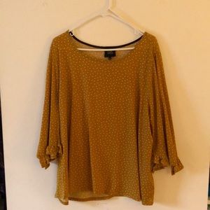 Unique mustard yellow blouse/white polka dots